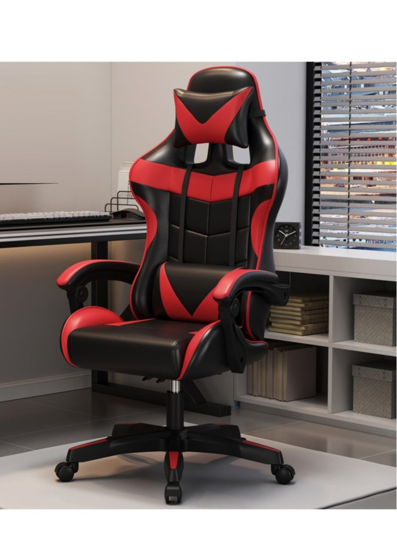 Adjustable Racing Gaming Chair, Ergonomic Design Lumbar High Back PU Leather with Comfortable Armrest and Headrest, Red/Black