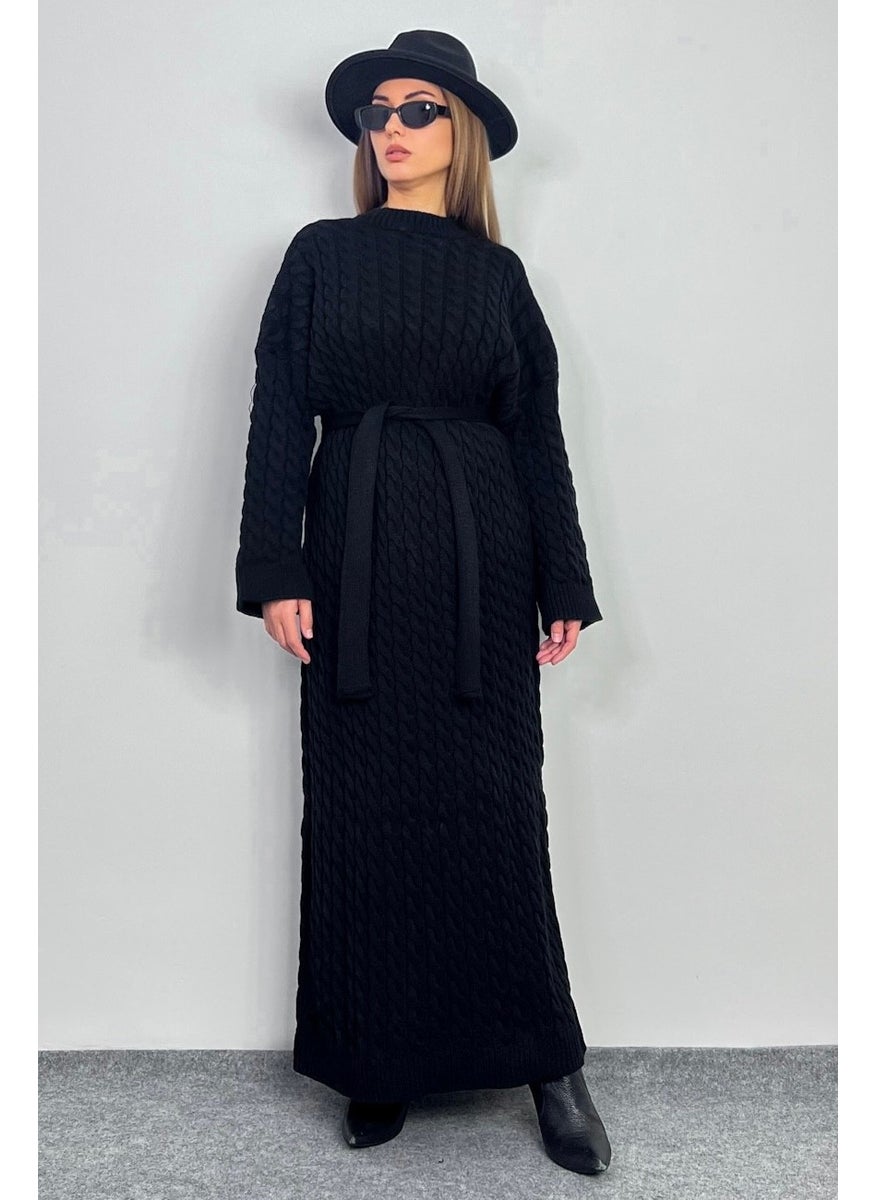 Women's Ashley Black Hair Braided Knitwear Long Dress