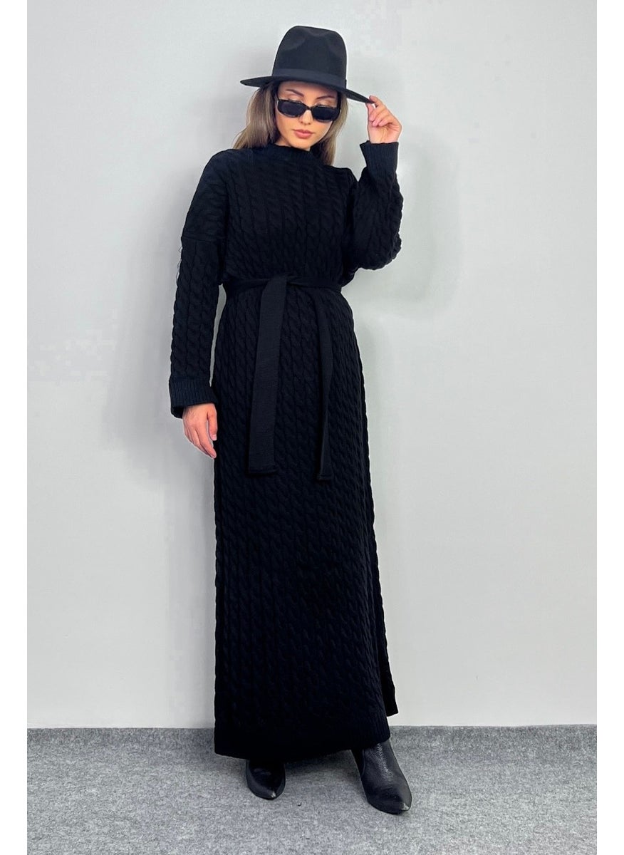 Women's Ashley Black Hair Braided Knitwear Long Dress