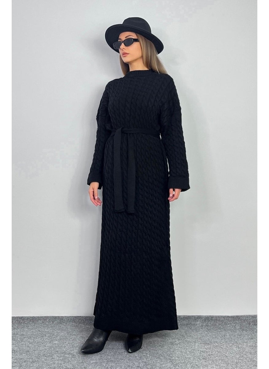 Women's Ashley Black Hair Braided Knitwear Long Dress