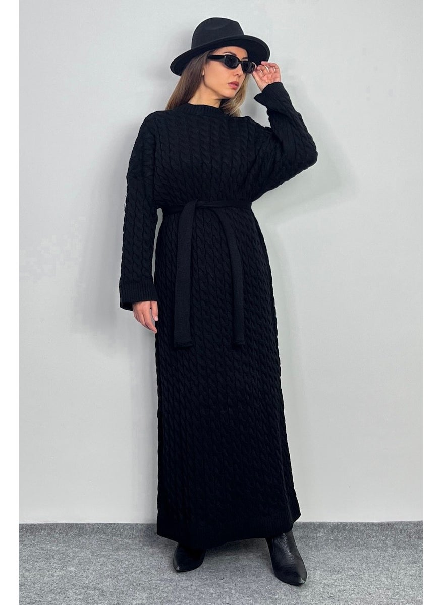 Women's Ashley Black Hair Braided Knitwear Long Dress