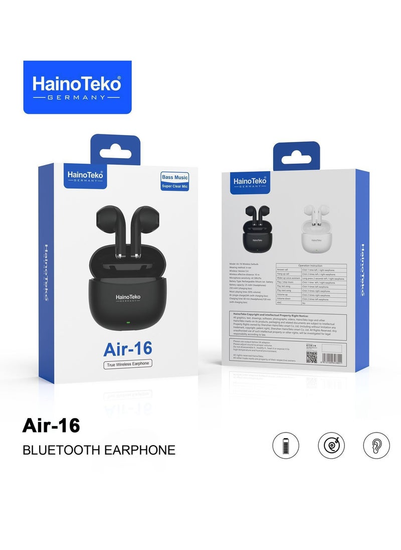 Haino Teko Air 16 True Wireless Bluetooth Earphones With Bass Rich Sound and Super Clear Microphone