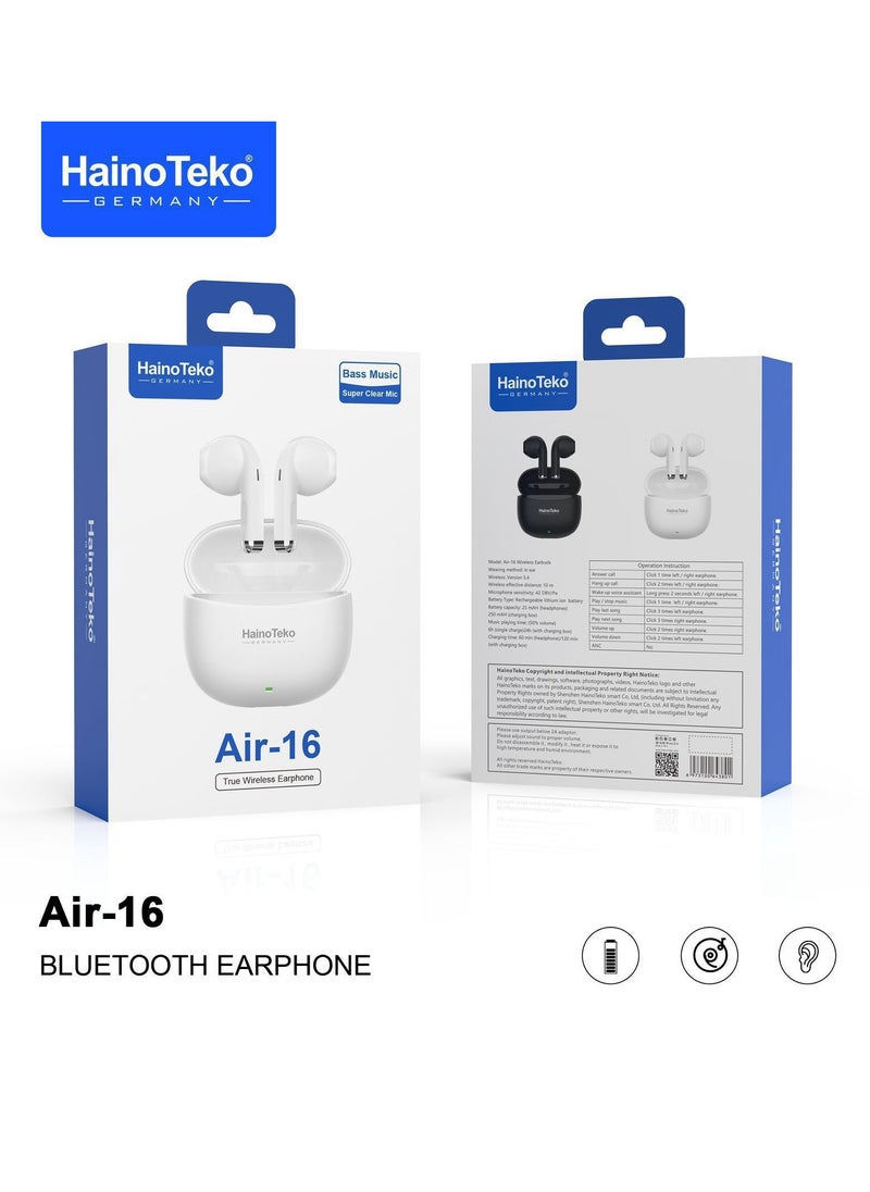 Haino Teko Air 16 True Wireless Bluetooth Earphones With Bass Rich Sound and Super Clear Microphone