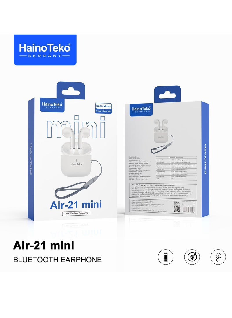 Haino Teko Air 21 Mini True Wireless Earbuds With Bass Music Clear Microphone