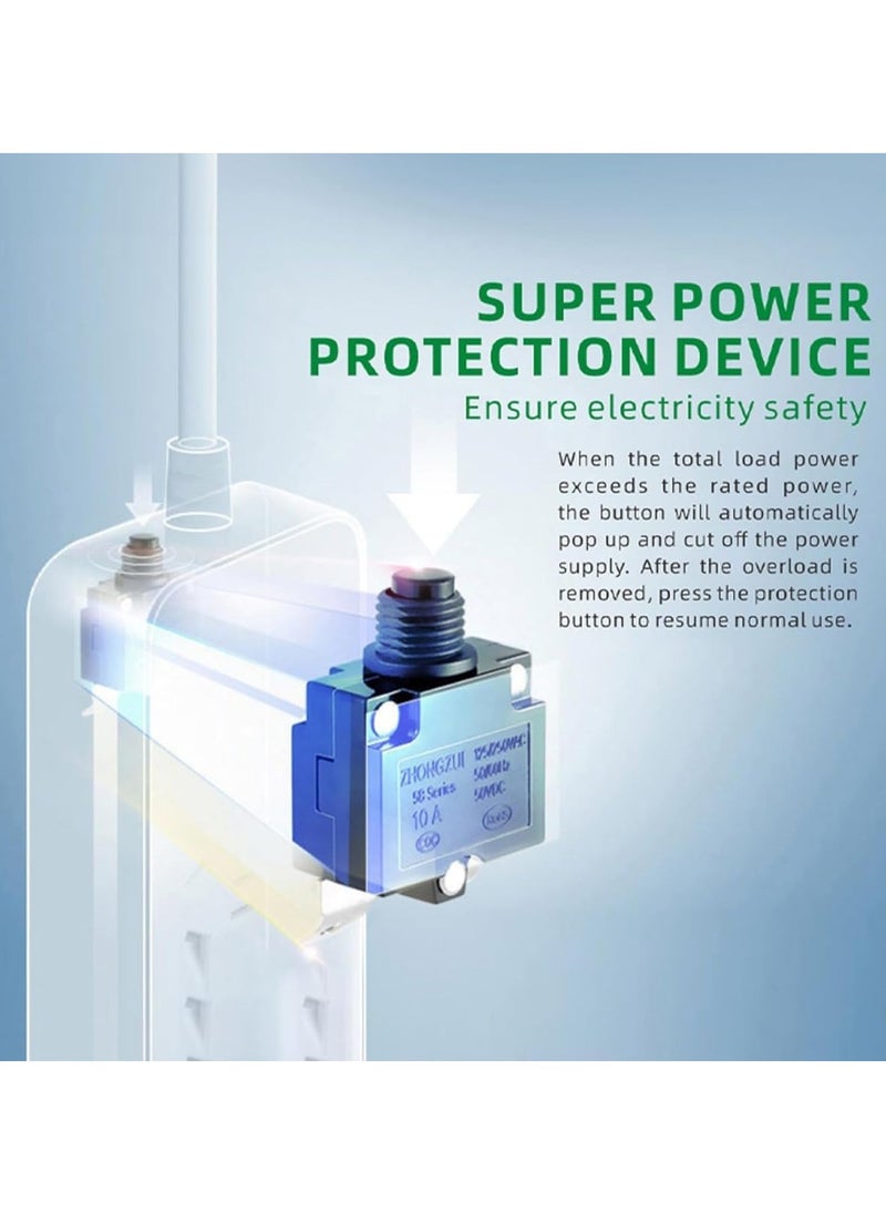 White Electric Extension Socket - 5-Way Surge Protected Power Strip with Child Safety Shutters, Individual Switches, LED Indicator, 3M & 5M Long Cord, Universal Compatibility