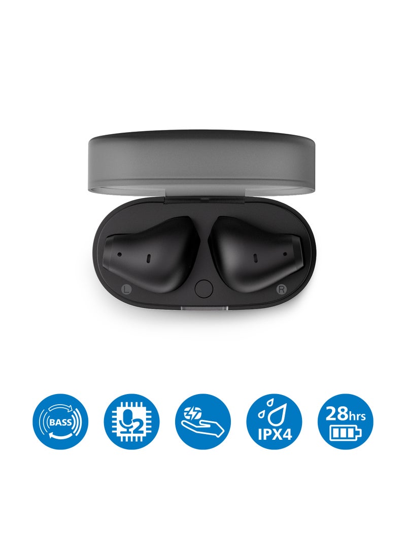 True Wireless Earbuds, Dynamic Bass Pocket-Sized Charging case, Clear Calls, IPX4, 28 Hours Playtime Black