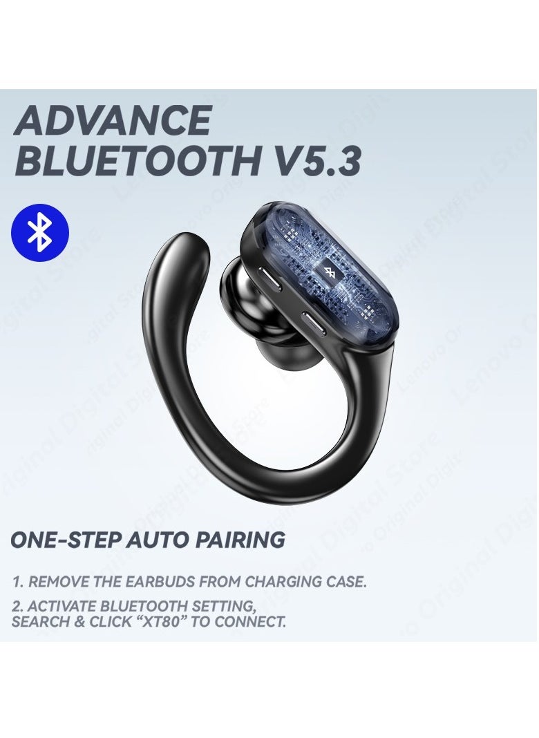 XT80 Bluetooth Earphones, Noise Reduction Wireless Earphones, Comfortable Waterproof Headsets With Mic, Durable Portable High Quality Earbuds For Listening Music, (Black)