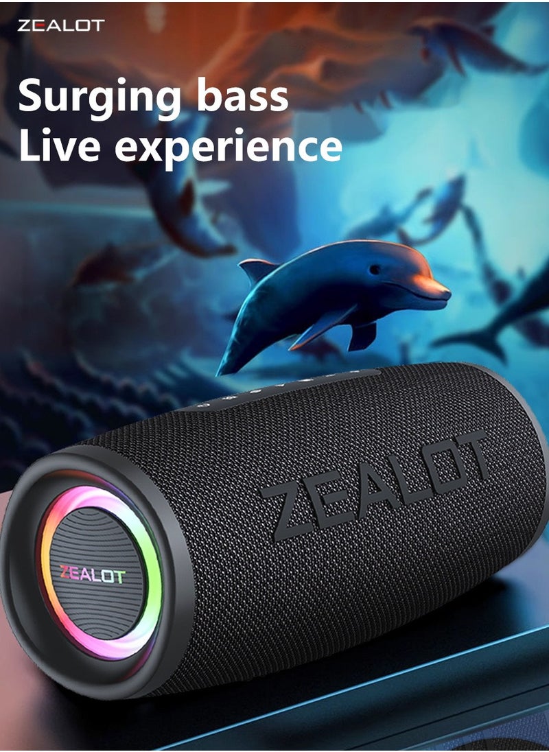 ZEALOT S56 40W Bluetooth Speakers, Outdoor Portable Subwoofer, EQ Mode Wireless Speaker, Dual Pairing, Waterproof IPX5 8000mAh Battery, 24 Hours Playtime Loud Stereo, Booming Bass For Outdoor/Home/Car