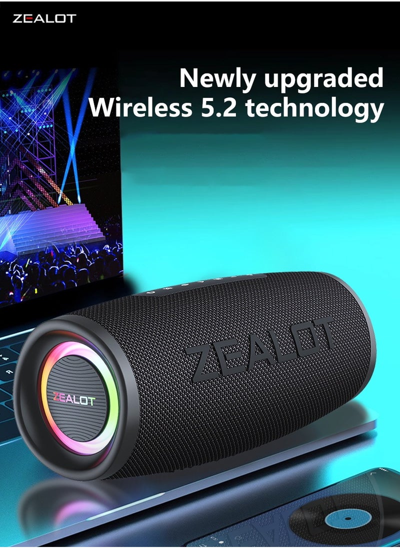 ZEALOT S56 40W Bluetooth Speakers, Outdoor Portable Subwoofer, EQ Mode Wireless Speaker, Dual Pairing, Waterproof IPX5 8000mAh Battery, 24 Hours Playtime Loud Stereo, Booming Bass For Outdoor/Home/Car