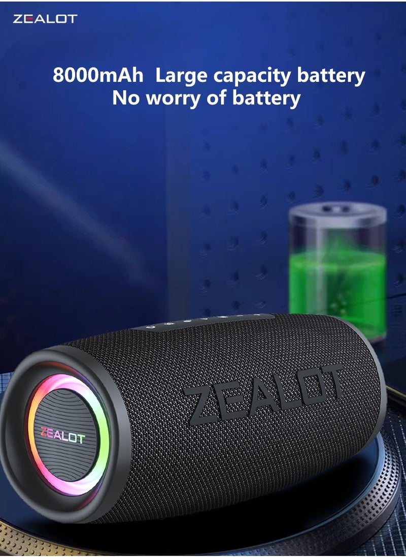 ZEALOT S56 40W Bluetooth Speakers, Outdoor Portable Subwoofer, EQ Mode Wireless Speaker, Dual Pairing, Waterproof IPX5 8000mAh Battery, 24 Hours Playtime Loud Stereo, Booming Bass For Outdoor/Home/Car