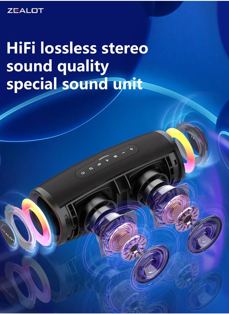 ZEALOT S56 40W Bluetooth Speakers, Outdoor Portable Subwoofer, EQ Mode Wireless Speaker, Dual Pairing, Waterproof IPX5 8000mAh Battery, 24 Hours Playtime Loud Stereo, Booming Bass For Outdoor/Home/Car