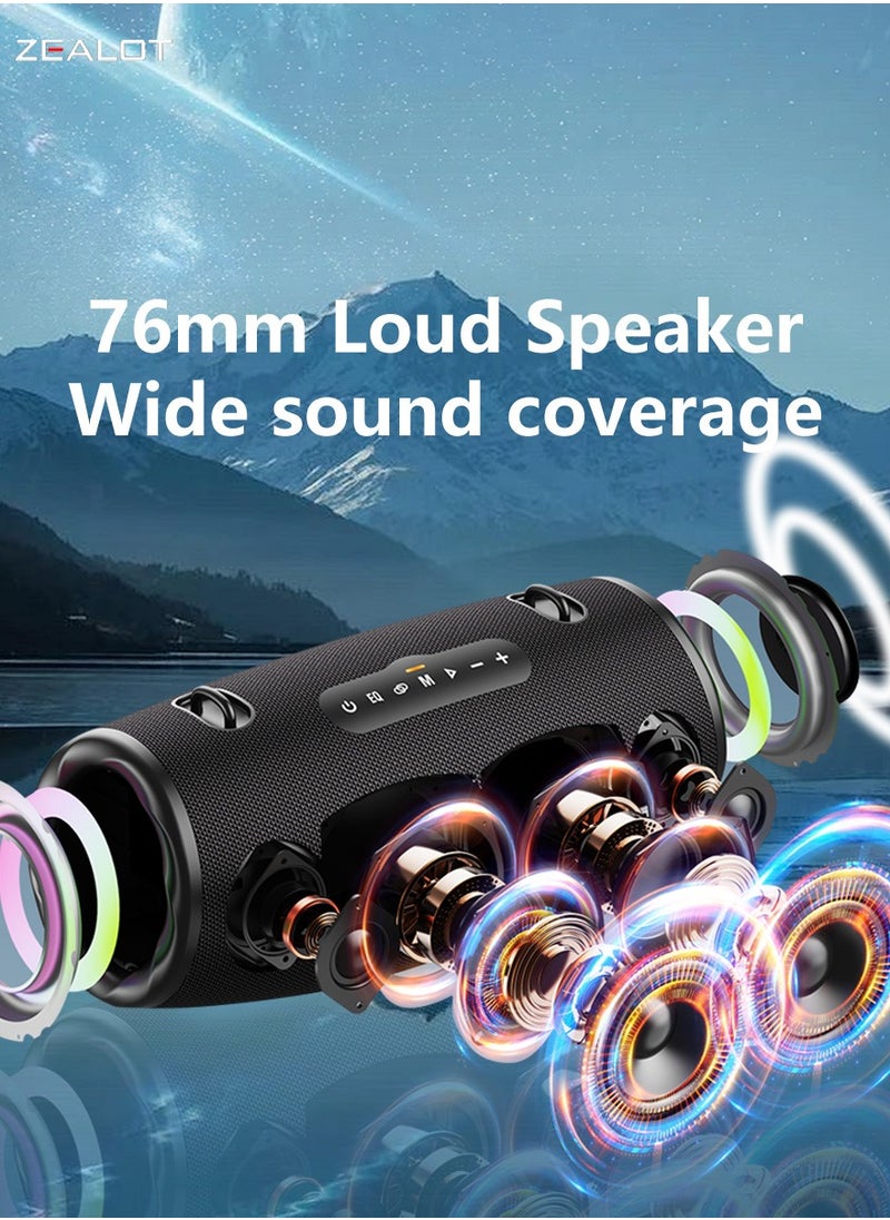 ZEALOT S87 80W Bluetooth Speakers 16000mAh Battery 36 Hours Playtime, Outdoor Portable Waterproof IPX5 Subwoofer Speaker, Dual Pairing Fast Charging Loud Stereo, Booming Bass TF Card USB TWS