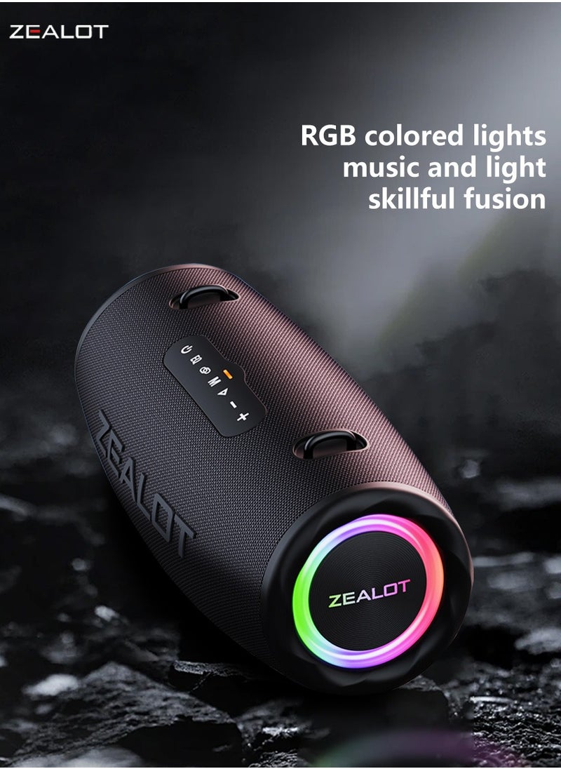 ZEALOT S87 80W Bluetooth Speakers 16000mAh Battery 36 Hours Playtime, Outdoor Portable Waterproof IPX5 Subwoofer Speaker, Dual Pairing Fast Charging Loud Stereo, Booming Bass TF Card USB TWS