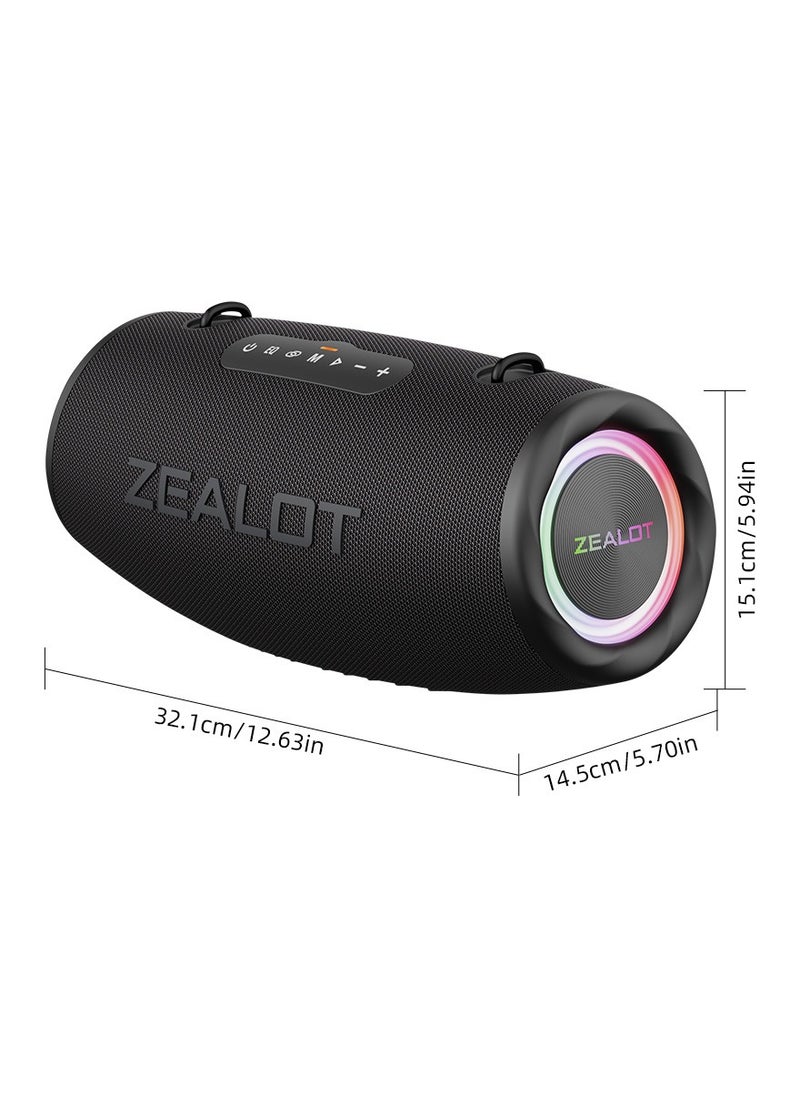 ZEALOT S87 80W Bluetooth Speakers 16000mAh Battery 36 Hours Playtime, Outdoor Portable Waterproof IPX5 Subwoofer Speaker, Dual Pairing Fast Charging Loud Stereo, Booming Bass TF Card USB TWS