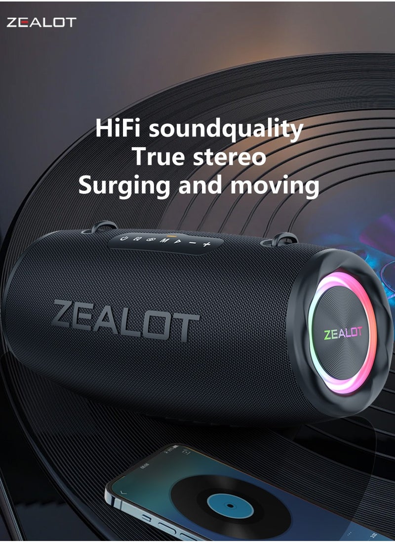 ZEALOT S87 80W Bluetooth Speakers 16000mAh Battery 36 Hours Playtime, Outdoor Portable Waterproof IPX5 Subwoofer Speaker, Dual Pairing Fast Charging Loud Stereo, Booming Bass TF Card USB TWS