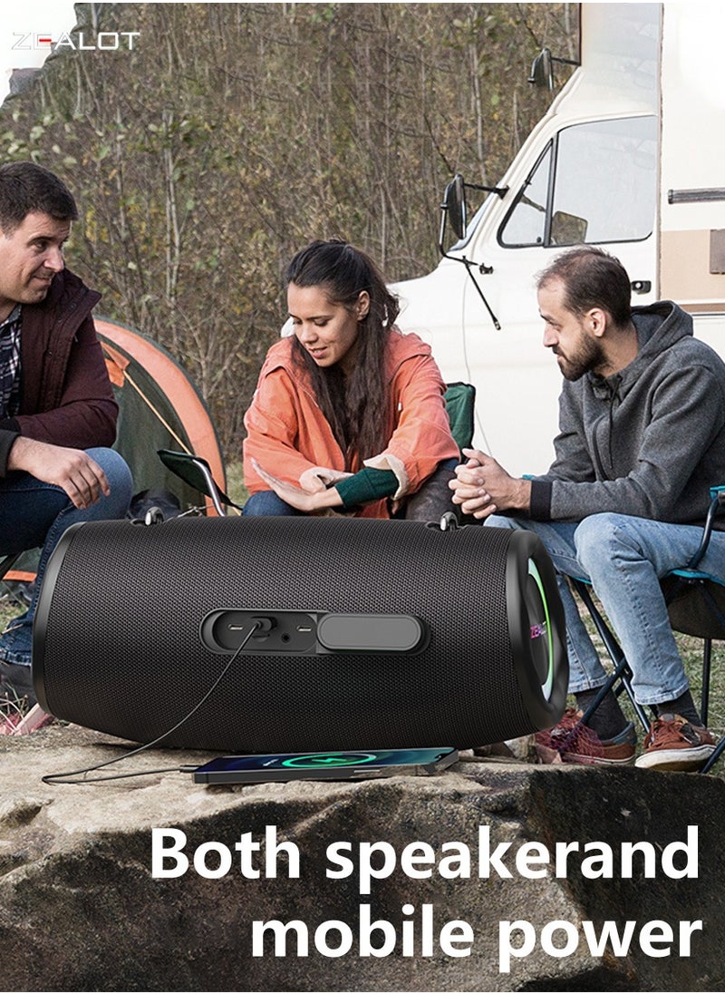 ZEALOT S87 80W Bluetooth Speakers 16000mAh Battery 36 Hours Playtime, Outdoor Portable Waterproof IPX5 Subwoofer Speaker, Dual Pairing Fast Charging Loud Stereo, Booming Bass TF Card USB TWS