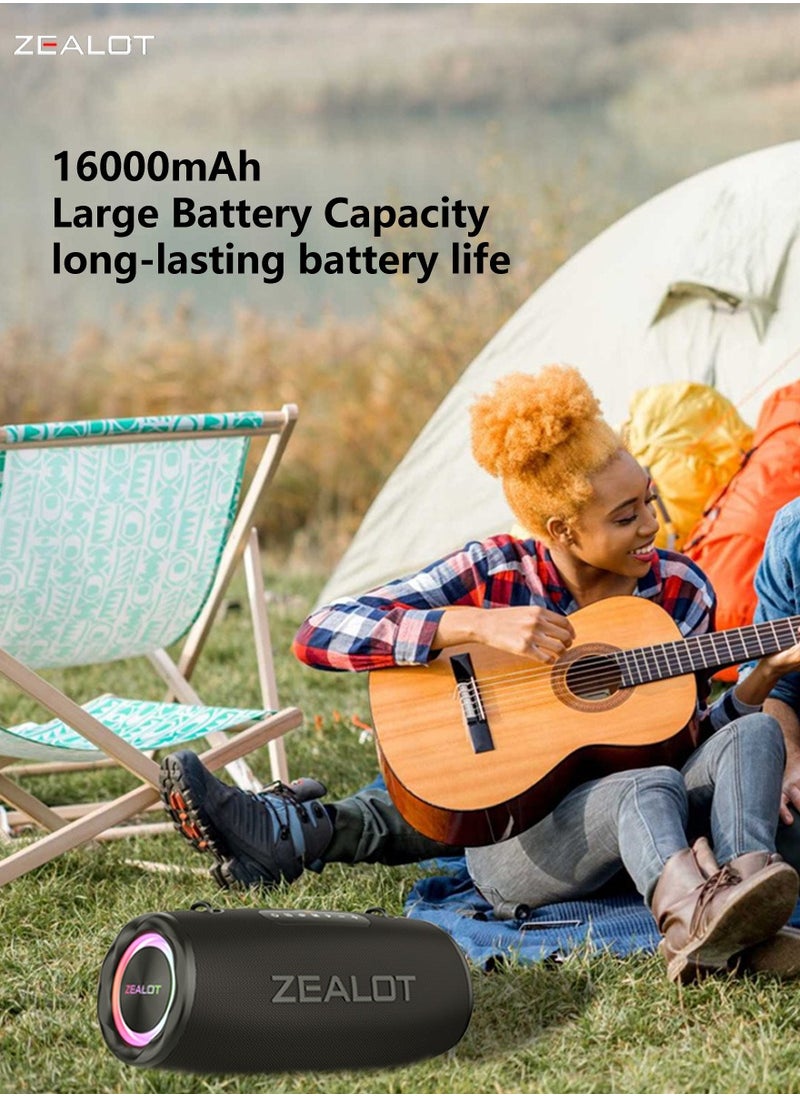 ZEALOT S87 80W Bluetooth Speakers 16000mAh Battery 36 Hours Playtime, Outdoor Portable Waterproof IPX5 Subwoofer Speaker, Dual Pairing Fast Charging Loud Stereo, Booming Bass TF Card USB TWS