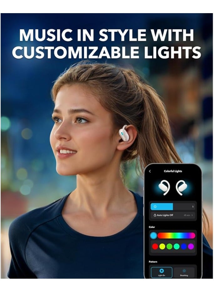 V20i by Anker Open-Ear Headphones, Adjustable Ear Hooks, Ultra-Comfort, Snug Fit, Powerful Sound, Clear Calls, IP55, LED Lights, 8H-36H Playtime, Bluetooth 5.4 Earbuds, Multipoint Connection White