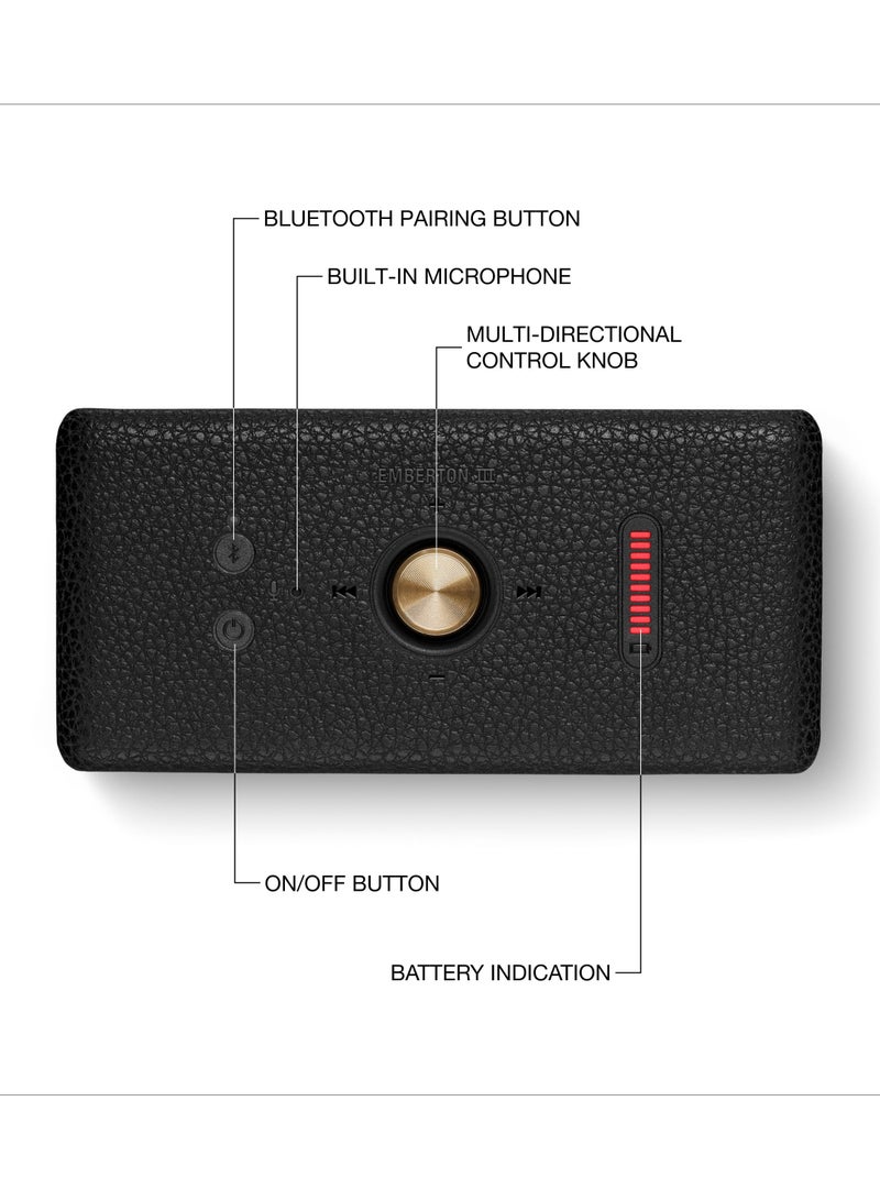 Emberton III Portable Bluetooth Speaker - Water Resistant Wireless Speaker Portable Speaker With 32+ Hours Of Playtime Black and Brass