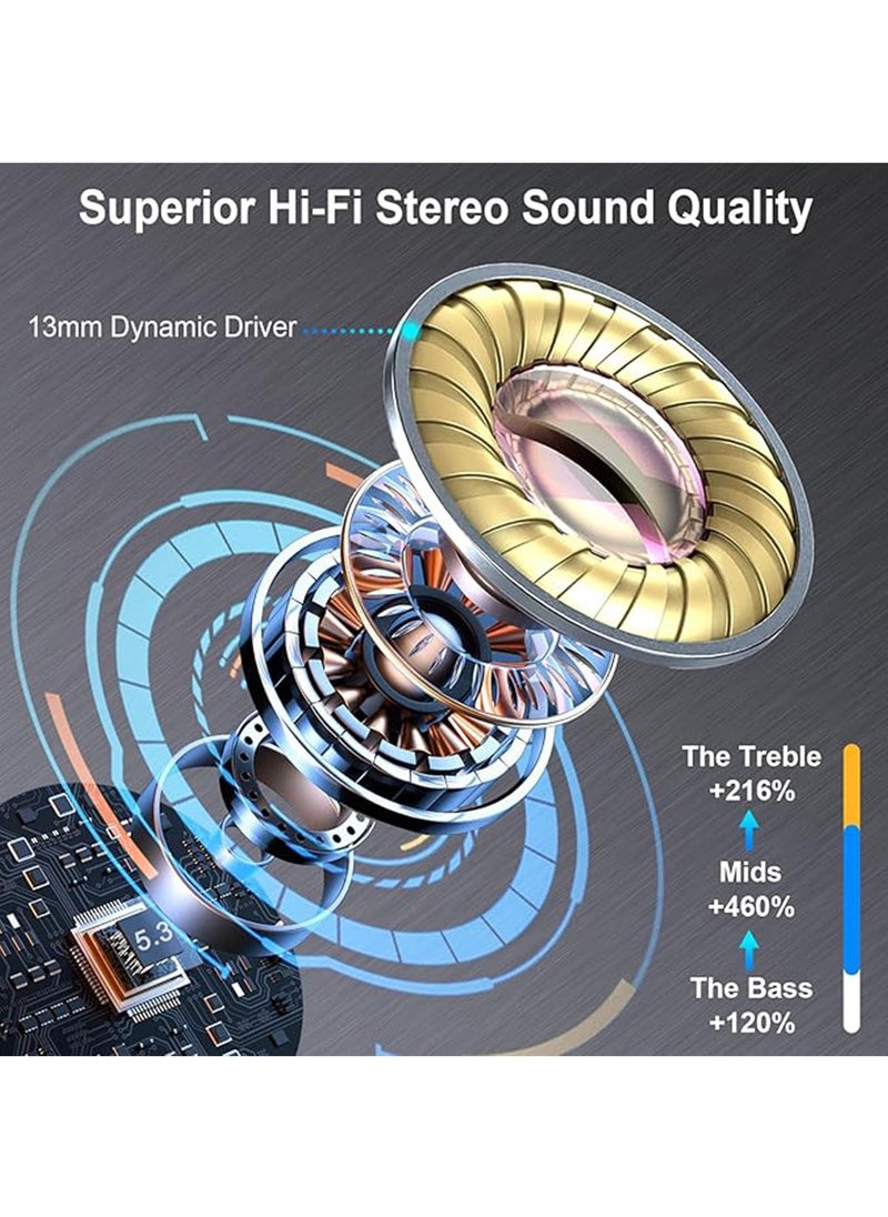 Wireless Earbud, Bluetooth Headphones 5.3 Stereo Bass 42H in-Ear Earphones 2024 Noise Cancelling Ear Buds 4 ENC Mic Call Bluetooth Earbud USB-C LED Display IP7 Waterproof Sport Headset for Android iOS