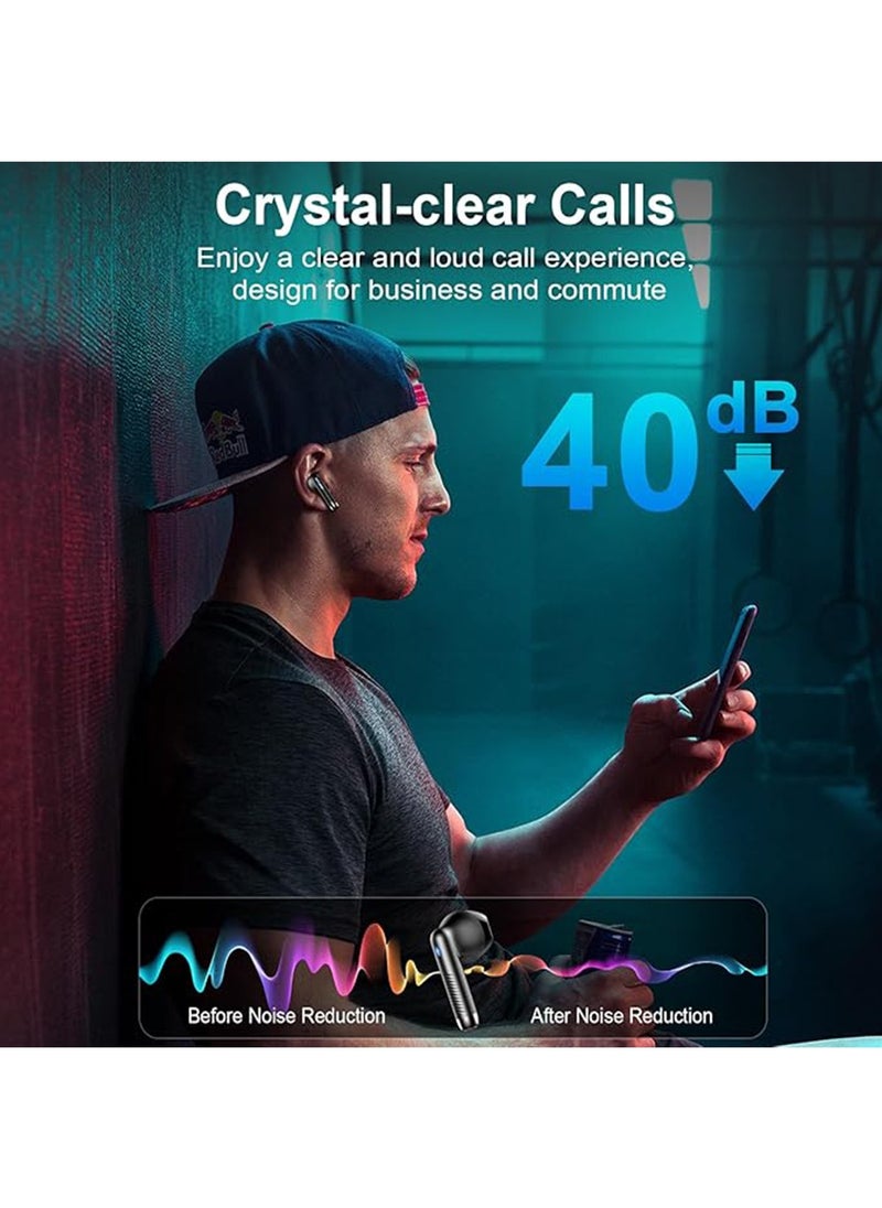 Wireless Earbud, Bluetooth Headphones 5.3 Stereo Bass 42H in-Ear Earphones 2024 Noise Cancelling Ear Buds 4 ENC Mic Call Bluetooth Earbud USB-C LED Display IP7 Waterproof Sport Headset for Android iOS