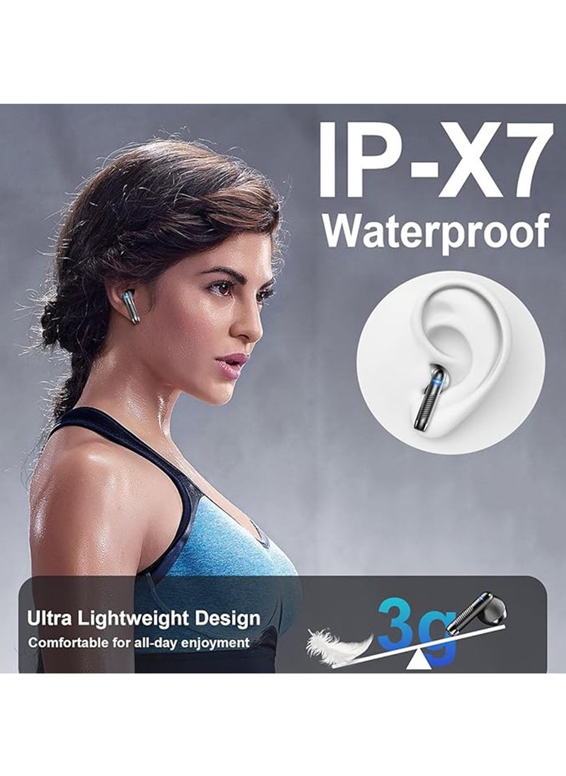 Wireless Earbud, Bluetooth Headphones 5.3 Stereo Bass 42H in-Ear Earphones 2024 Noise Cancelling Ear Buds 4 ENC Mic Call Bluetooth Earbud USB-C LED Display IP7 Waterproof Sport Headset for Android iOS