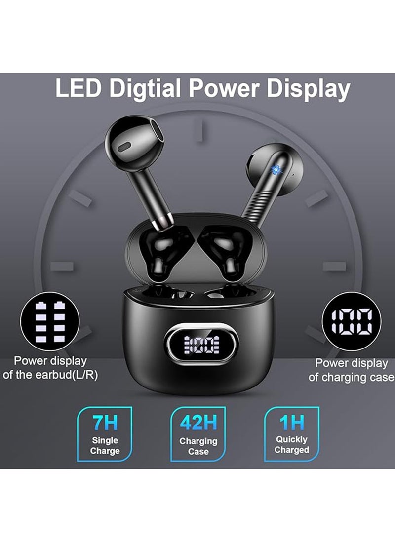 Wireless Earbud, Bluetooth Headphones 5.3 Stereo Bass 42H in-Ear Earphones 2024 Noise Cancelling Ear Buds 4 ENC Mic Call Bluetooth Earbud USB-C LED Display IP7 Waterproof Sport Headset for Android iOS