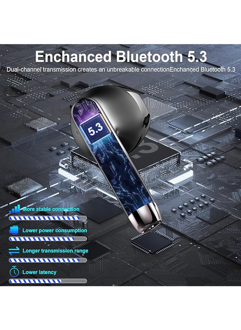 Wireless Earbud, Bluetooth Headphones 5.3 Stereo Bass 42H in-Ear Earphones 2024 Noise Cancelling Ear Buds 4 ENC Mic Call Bluetooth Earbud USB-C LED Display IP7 Waterproof Sport Headset for Android iOS