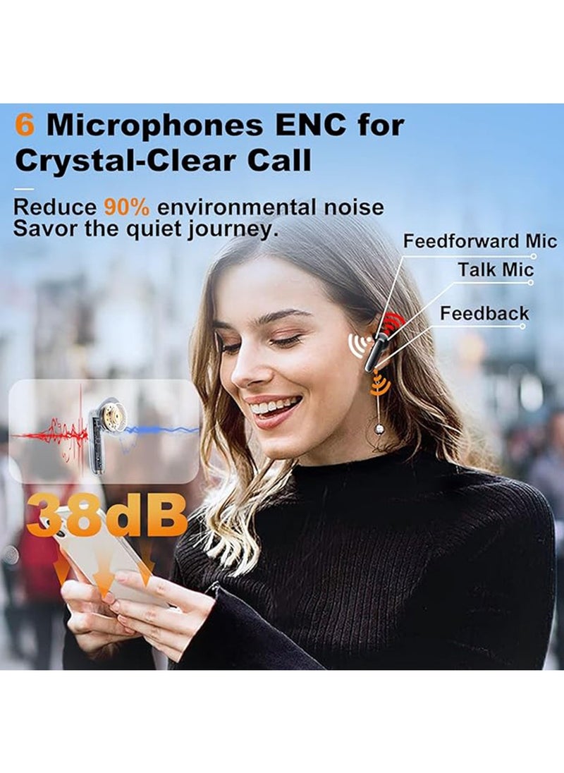 Wireless Earbuds Bluetooth 5.4, in Ear buds 6 Mic ENC Noise Cancelling for Clearer Call, Earphones Deep Bass Stereo, LED Power Display 35H Playtime IP7 Waterproof Sport Headphones for Android iOS Coal ﻿
