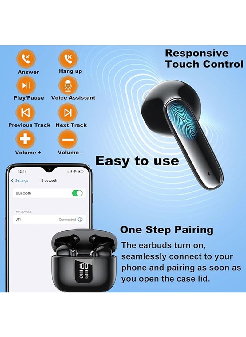 Wireless Earbuds Bluetooth 5.4, in Ear buds 6 Mic ENC Noise Cancelling for Clearer Call, Earphones Deep Bass Stereo, LED Power Display 35H Playtime IP7 Waterproof Sport Headphones for Android iOS Coal ﻿
