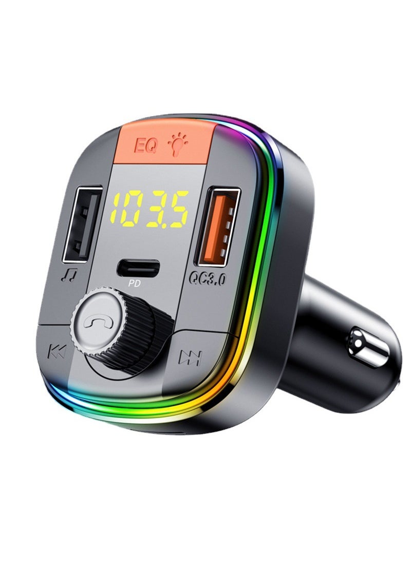 T832 Car MP3 Bluetooth FM Transmitter with QC3.0 Fast Charge PD and Colorful Ambient Lights