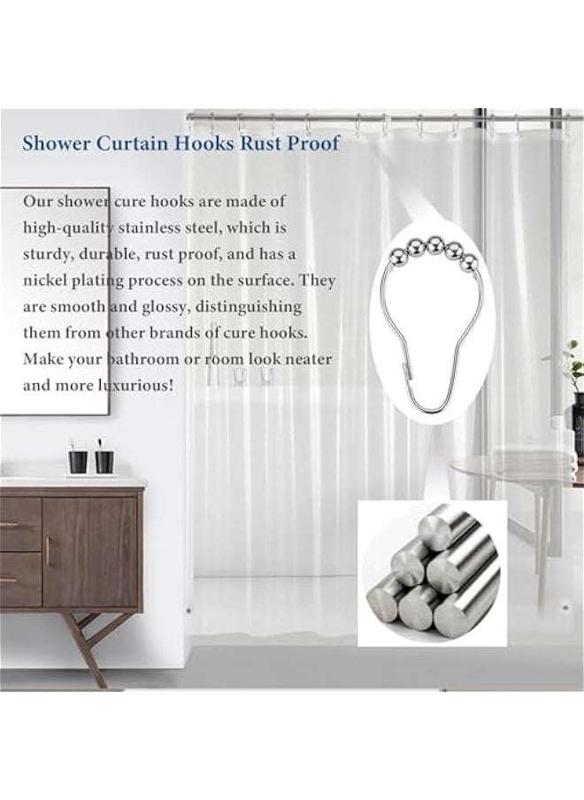 24PCS Stainless Steel Shower Curtain Hooks Rust Proof, Shower Curtain Rings Polished Nickel, Heavy Curtain Rod Rings for Bathroom, Durable Bathroom Decor Hooks Chrome Silver