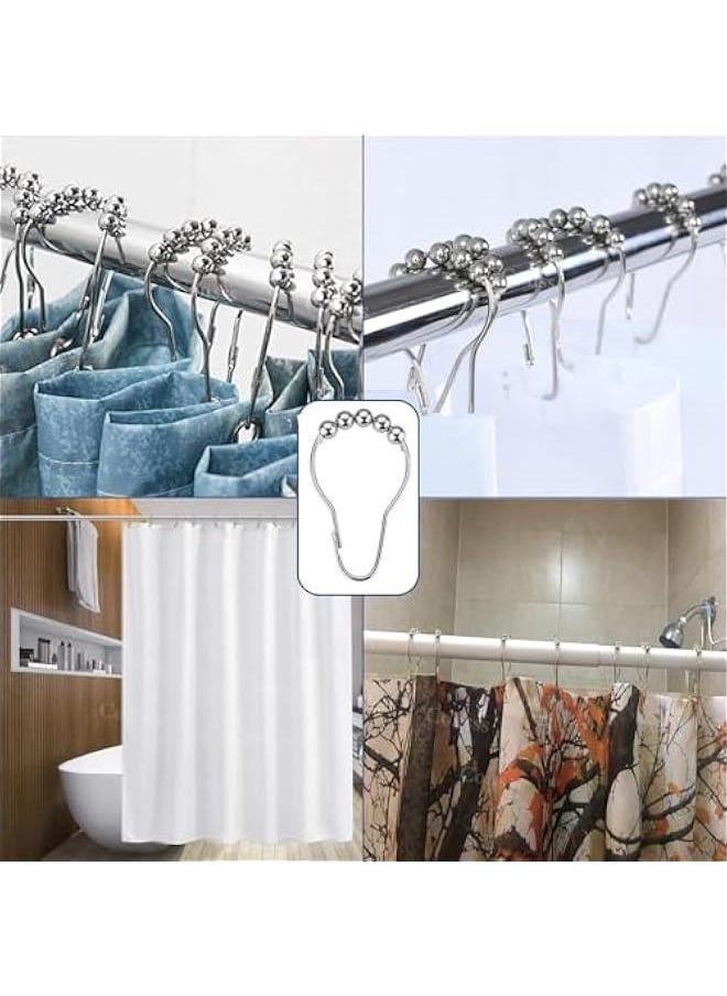 24PCS Stainless Steel Shower Curtain Hooks Rust Proof, Shower Curtain Rings Polished Nickel, Heavy Curtain Rod Rings for Bathroom, Durable Bathroom Decor Hooks Chrome Silver