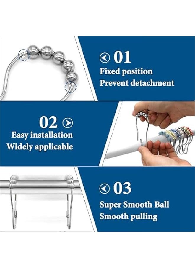 24PCS Stainless Steel Shower Curtain Hooks Rust Proof, Shower Curtain Rings Polished Nickel, Heavy Curtain Rod Rings for Bathroom, Durable Bathroom Decor Hooks Chrome Silver