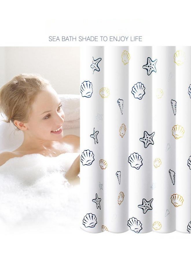 Ocean Beach Shell Starfish Theme Shower Curtain, Suitable for Bathroom Decoration, Ocean Underwater Waterproof Fabric Shower Curtain Set with Hooks, 180*200 cm
