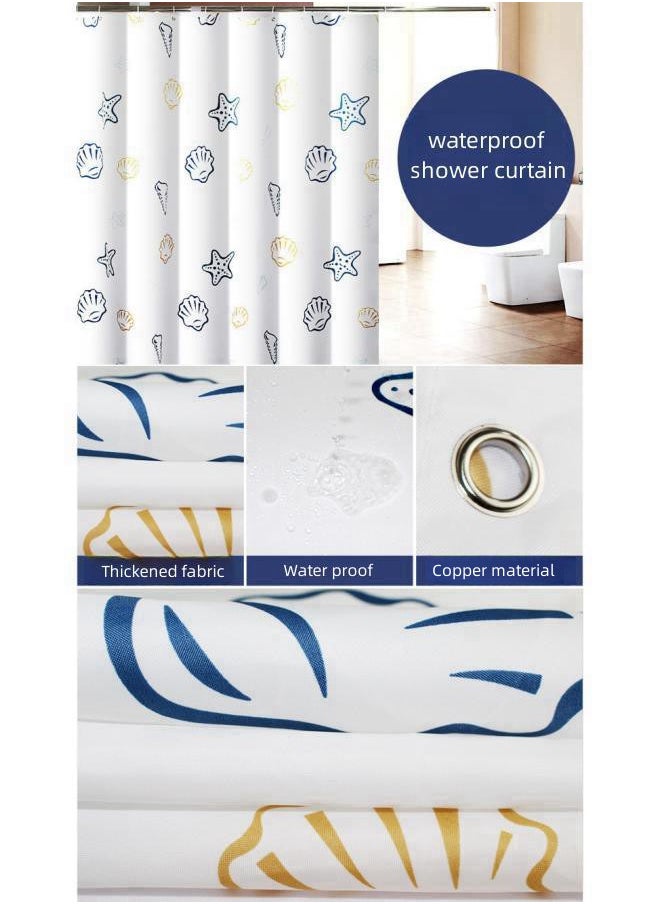 Ocean Beach Shell Starfish Theme Shower Curtain, Suitable for Bathroom Decoration, Ocean Underwater Waterproof Fabric Shower Curtain Set with Hooks, 180*200 cm