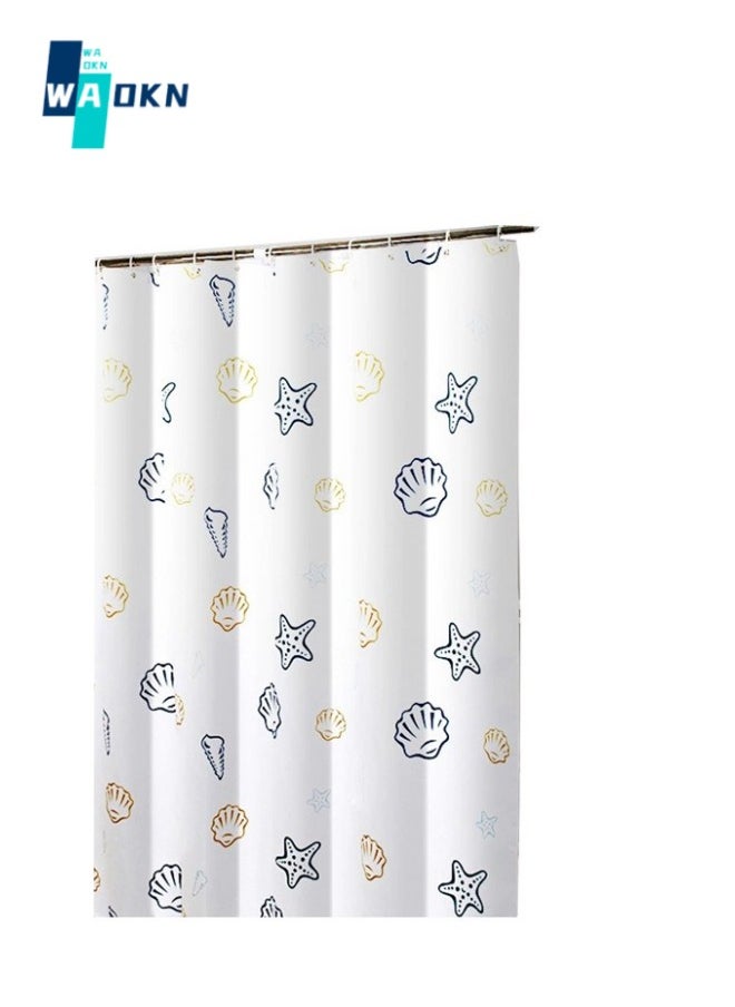 Ocean Beach Shell Starfish Theme Shower Curtain, Suitable for Bathroom Decoration, Ocean Underwater Waterproof Fabric Shower Curtain Set with Hooks, 180*200 cm
