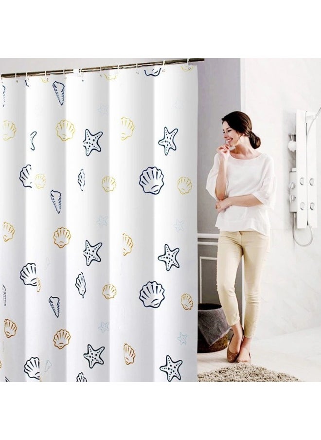 Ocean Beach Shell Starfish Theme Shower Curtain, Suitable for Bathroom Decoration, Ocean Underwater Waterproof Fabric Shower Curtain Set with Hooks, 180*200 cm