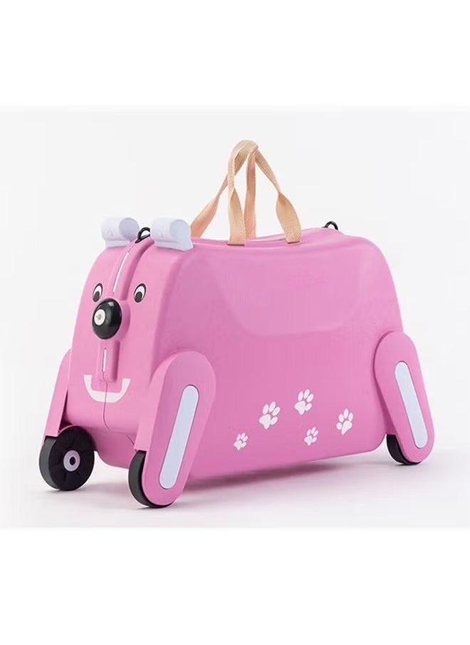 Pink Puppy Children's Suitcase Can Be Single Shoulder Strap Roller Can Be Ridden And Pulled Pink