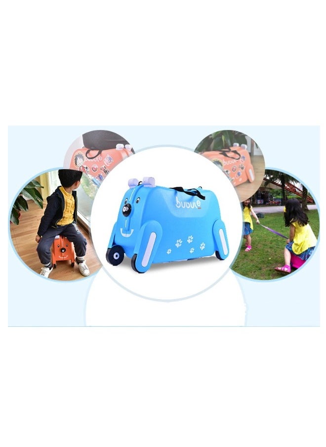 Blue Puppy Children's Suitcase Can Be Single Shoulder Strap Roller Can Be Ridden And Pulled Blue