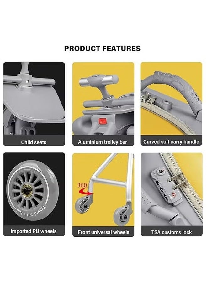 Kid's Trolley Suitcase Can Sit (Gray/Yellow）