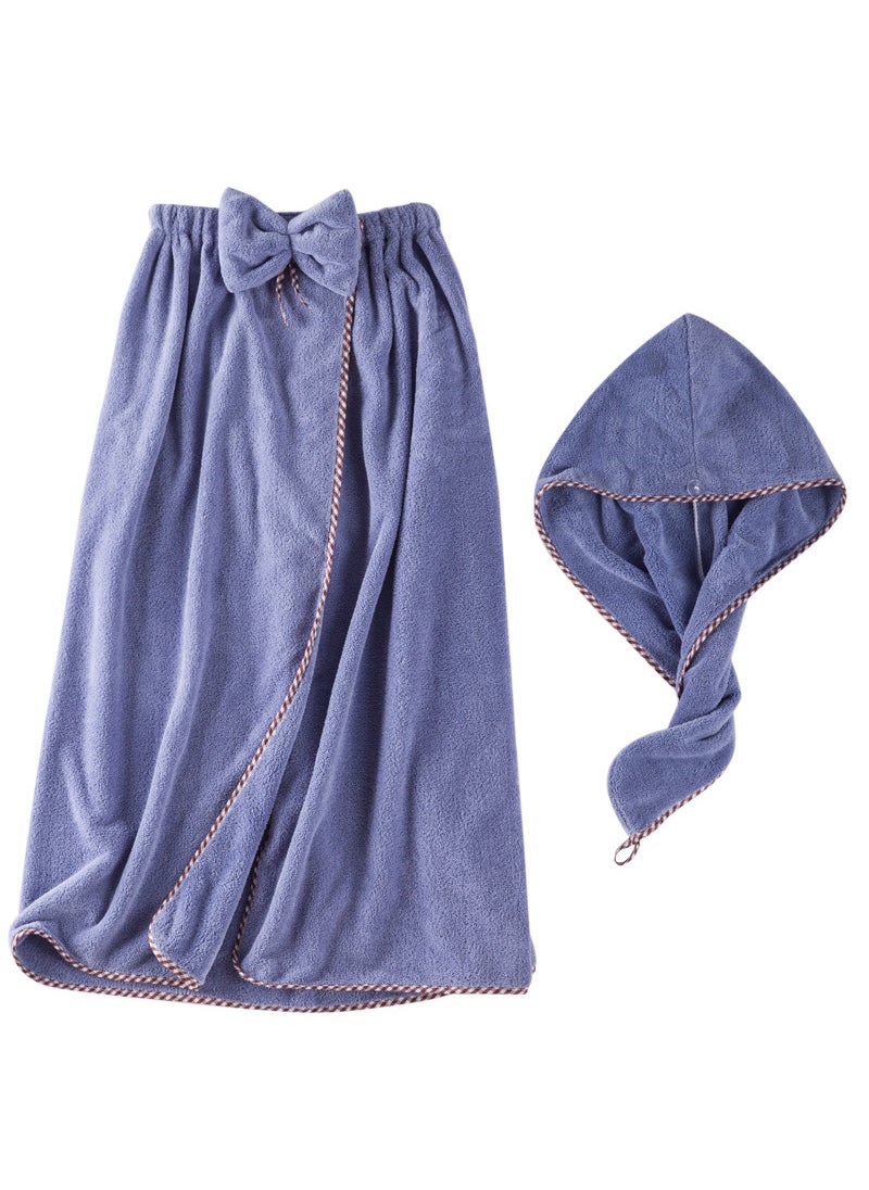 Coral fleece bath skirt strapless coral fleece shower cap soft factory sales absorbent suit is not easy to shed hair Dark Blue