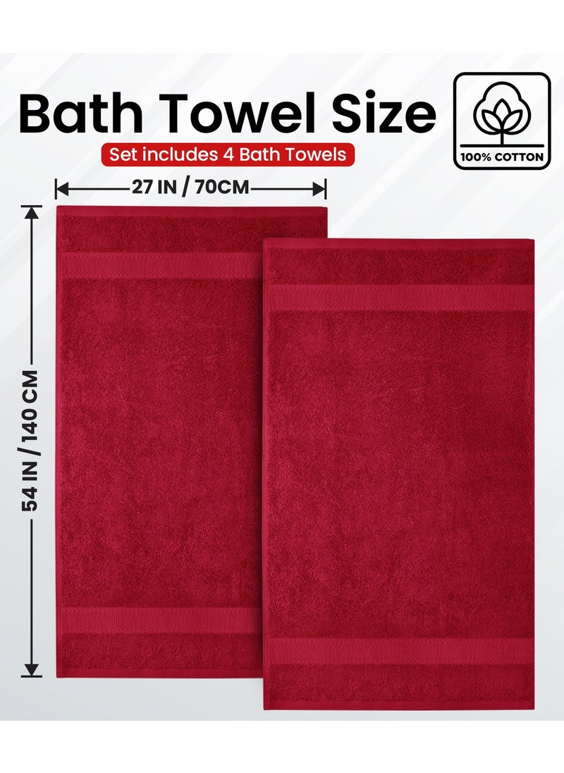 Premium Bath Towels Set Pack of 4-100% Ring Spun Cotton Towels - Red Bath Towels 68cm x 137cm - Soft Feel, Quick Dry, Highly Absorbent Durable Towels, Perfect for Daily Use by Infinitee Xclusives