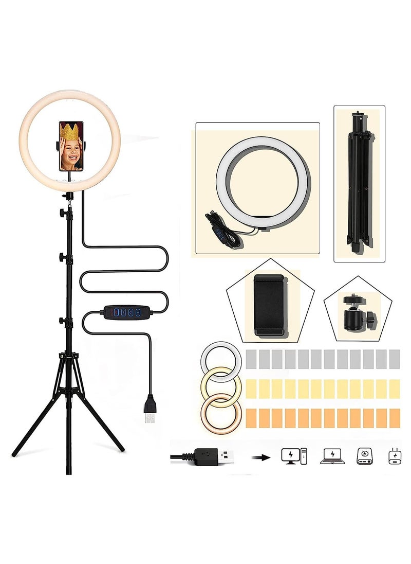 14’’ Ring Light with Tripod, Selfie Ring Light with Tripod Stand, Light Ring for Video Recording＆Live Streaming(YouTube, Instagram, TIK Tok), Compatible with Phones & Webcams