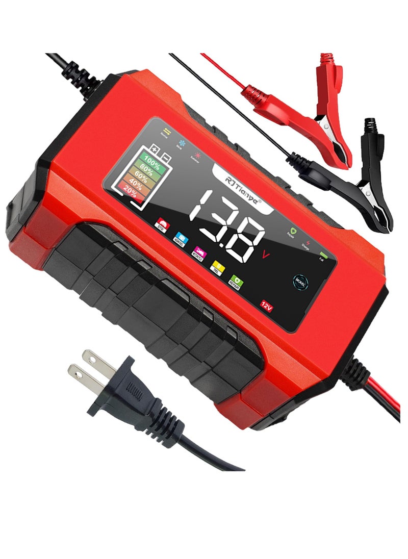 Car Battery Charger, 12V 6A Smart Battery Trickle Charger Automotive, Battery Maintainer Trickle Charger, and Battery Desulfator with Temperature Compensation, for Car Truck Motorcycle Marine
