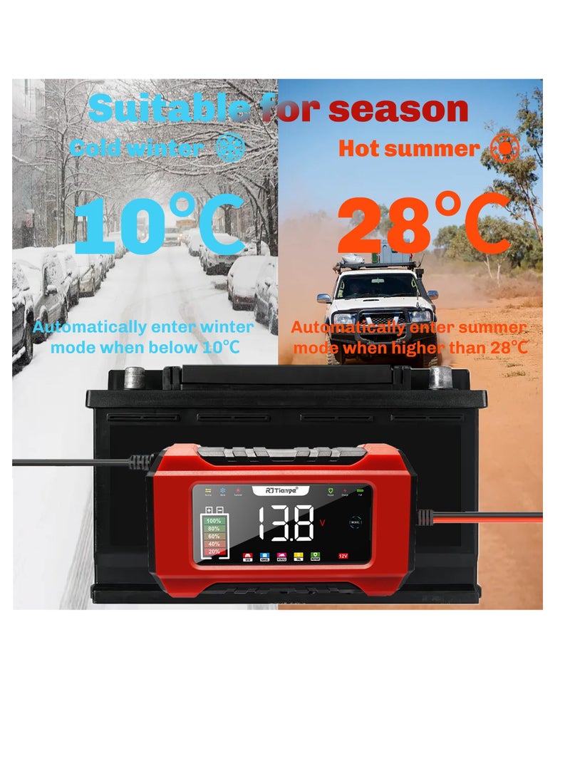 Car Battery Charger, 12V 6A Smart Battery Trickle Charger Automotive, Battery Maintainer Trickle Charger, and Battery Desulfator with Temperature Compensation, for Car Truck Motorcycle Marine