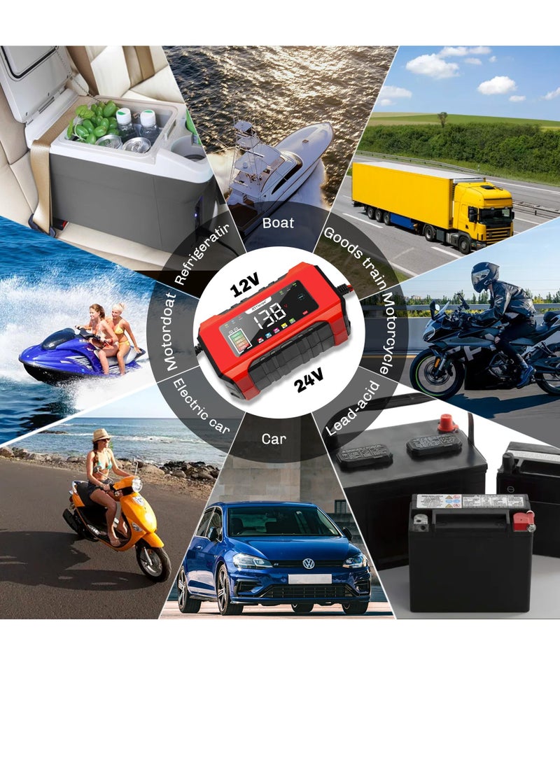 Car Battery Charger, 12V 6A Smart Battery Trickle Charger Automotive, Battery Maintainer Trickle Charger, and Battery Desulfator with Temperature Compensation, for Car Truck Motorcycle Marine