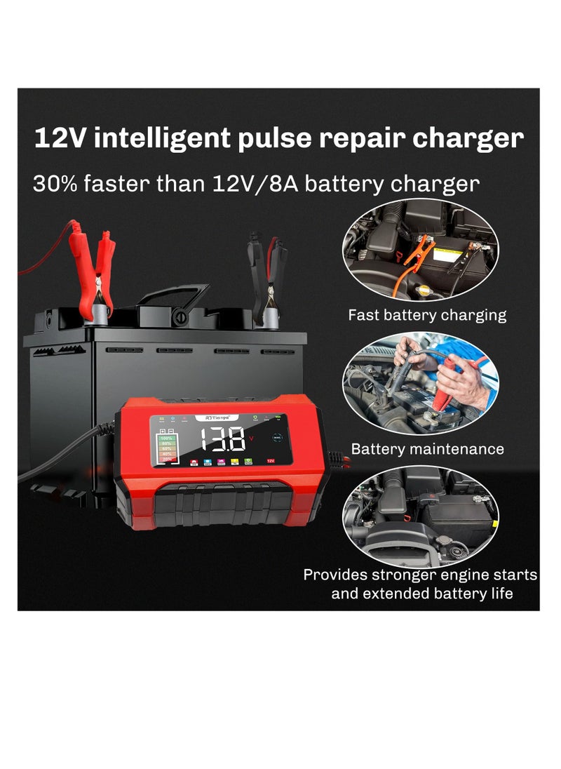 Car Battery Charger, 12V 6A Smart Battery Trickle Charger Automotive, Battery Maintainer Trickle Charger, and Battery Desulfator with Temperature Compensation, for Car Truck Motorcycle Marine