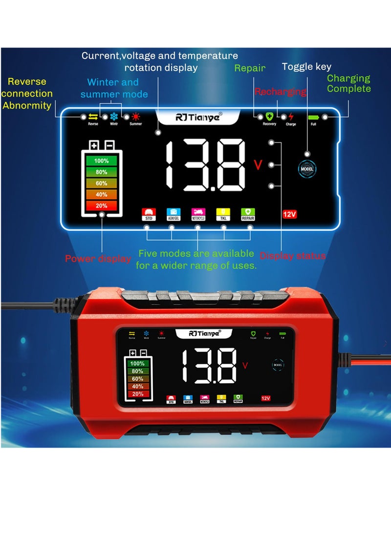 Car Battery Charger, 12V 6A Smart Battery Trickle Charger Automotive, Battery Maintainer Trickle Charger, and Battery Desulfator with Temperature Compensation, for Car Truck Motorcycle Marine