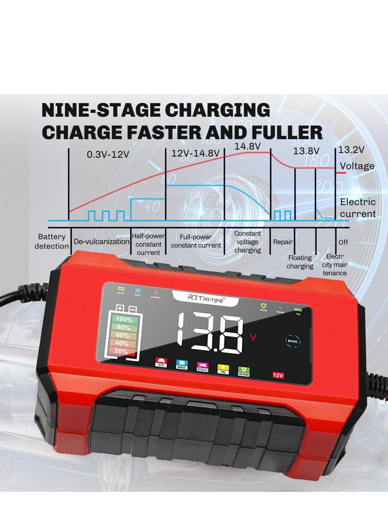 Car Battery Charger, 12V 6A Smart Battery Trickle Charger Automotive, Battery Maintainer Trickle Charger, and Battery Desulfator with Temperature Compensation, for Car Truck Motorcycle Marine